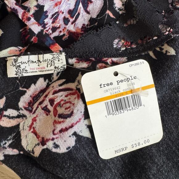 NWT Free People Intimately Morning Rose Cami Black Swing Lace Trim V-Neck Top S - Picture 5 of 5